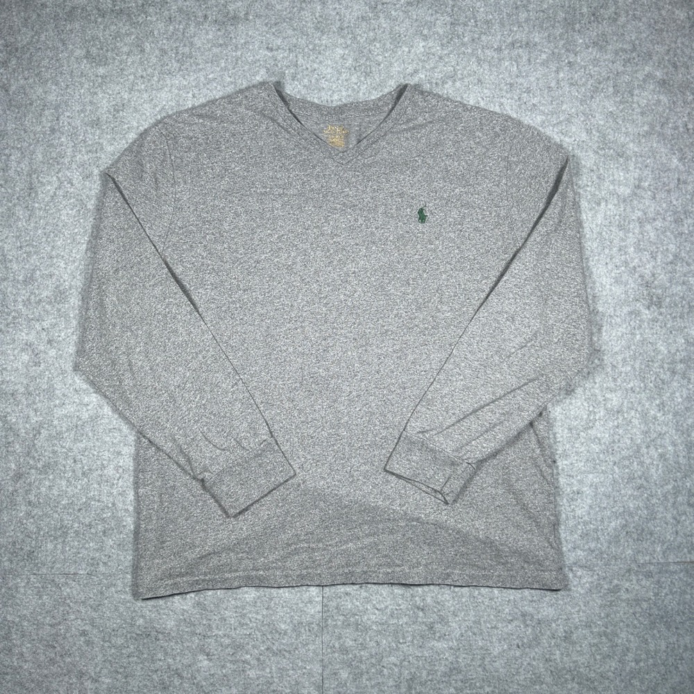 Polo Ralph Lauren Long Sleeve T-Shirt Mens Large Gray Classic Fit V-Neck Cotton